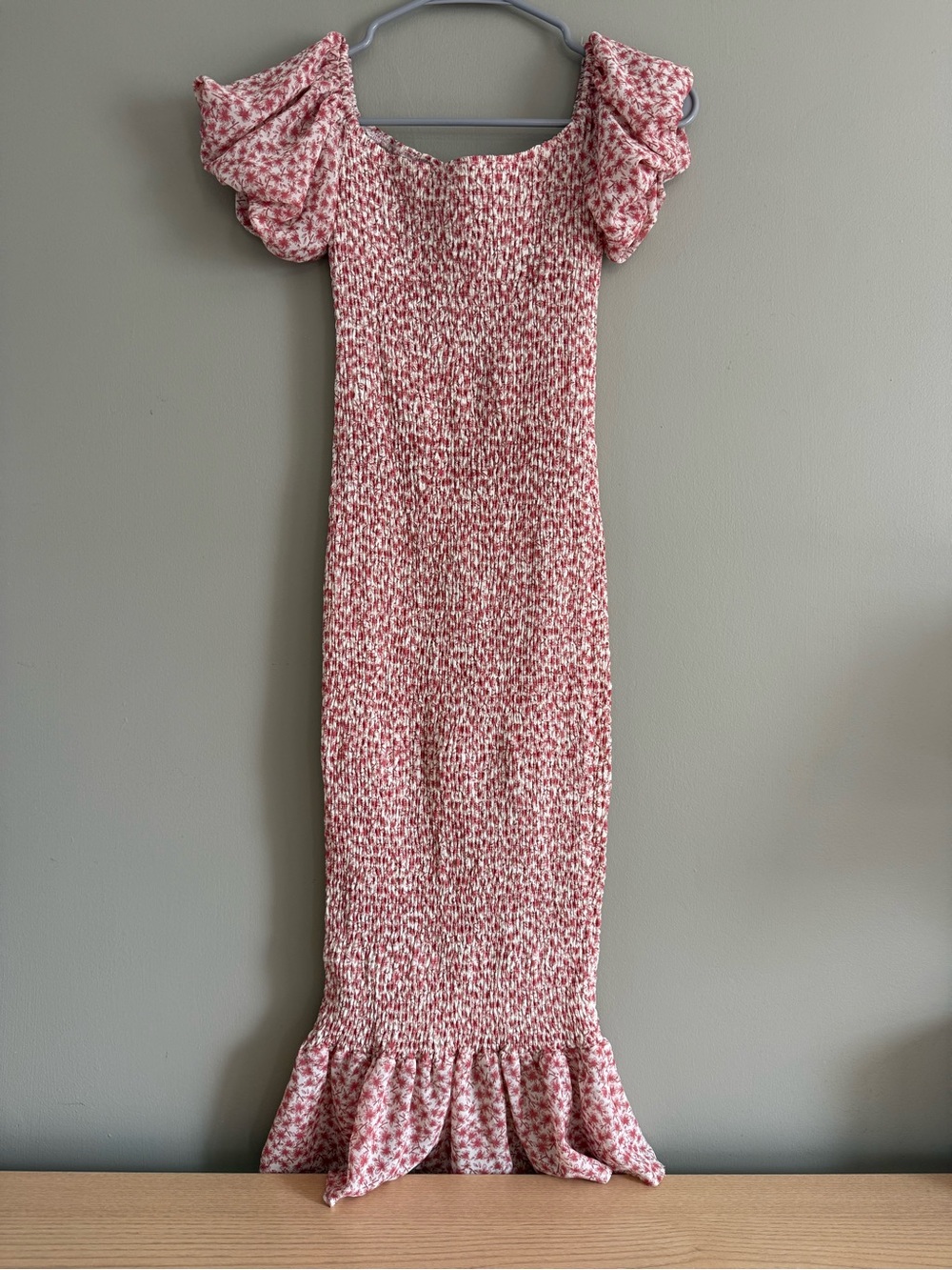 Petal + Pup Floral Smocked Midi Dress Puff Sleeve Pink Cream Size 2